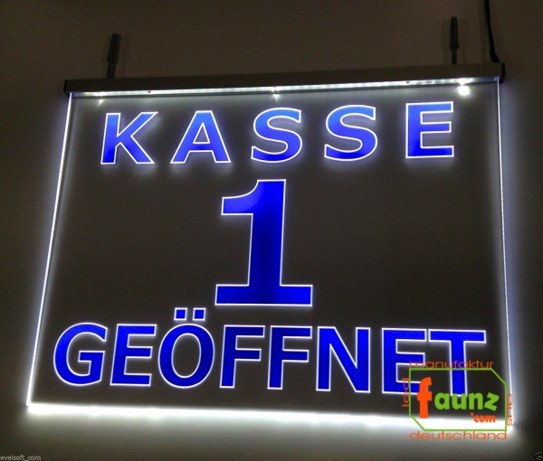 LED Kassenschild "Kasse 1" - Hinweisschild Orientierungsschild Werbeschild Leuchtschild