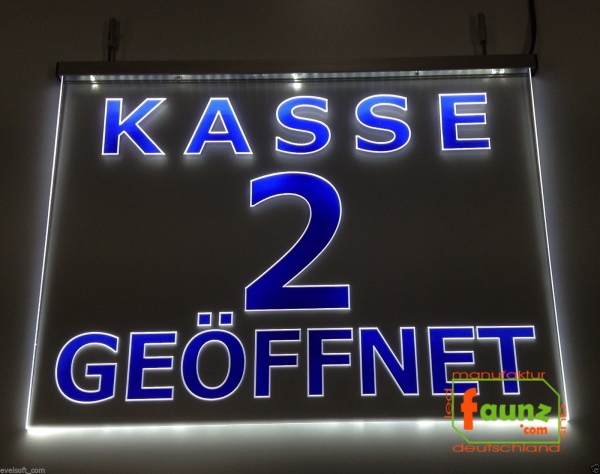 LED Kassenschild "Kasse 2" - Hinweisschild Orientierungsschild Werbeschild Leuchtschild