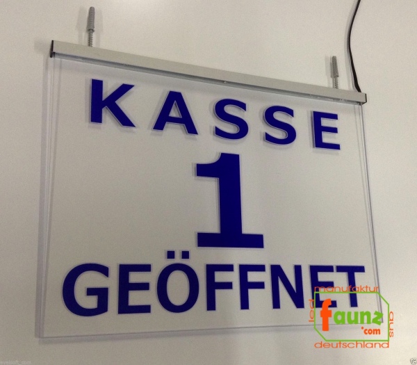 LED Kassenschild "Kasse 1" - Hinweisschild Orientierungsschild Werbeschild Leuchtschild