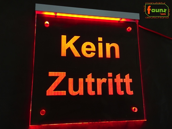 LED Hinweisschild quadratisch Gravur “Kein Zutritt" Info-Schild Signalschild Werbeschild Leuchtschild