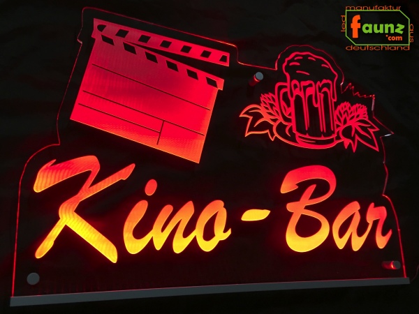 LED Werbeschild Firmenschild Gravur "Kino-Bar" Arztschild Kanzleischild Ladenschild Praxisschild Leuchtreklame Leuchtschild