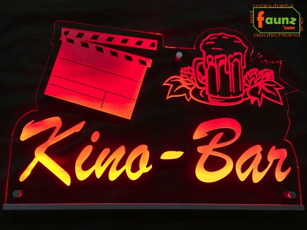 LED Werbeschild Firmenschild Gravur "Kino-Bar" Arztschild Kanzleischild Ladenschild Praxisschild Leuchtreklame Leuchtschild