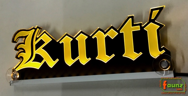 Ihr LED Wunschname "Kurti" Altdeutsch Frakturschrift Namensschild Leuchtschild Truckerschild Konturschnitt