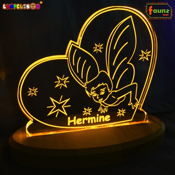 Lampelinos LED Nachtlicht "Gute Fee" Kinderlampe Schlummerleuchte + Ihr Wunschname als individuelle Acrylglas-Gravur