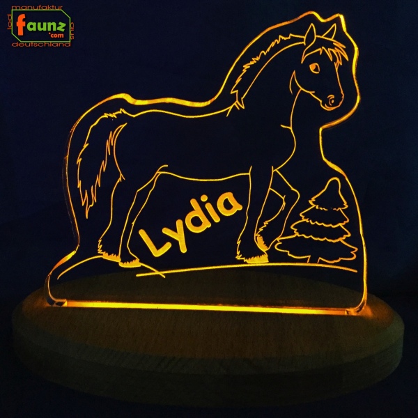 Lampelinos LED Nachtlicht "Pony" Kinderlampe Schlummerleuchte + Ihr Wunschname als individuelle Acrylglas-Gravur