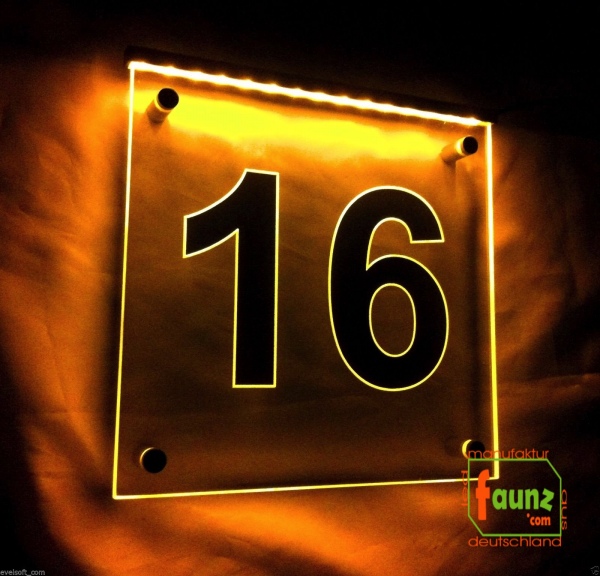 LED Hausnummer, LED Gravur Leuchtschild, Ziffer - Nummer " 16 "