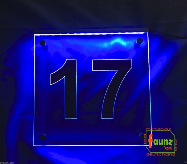 LED Hausnummer, LED Gravur Leuchtschild, Ziffer - Nummer " 17 "