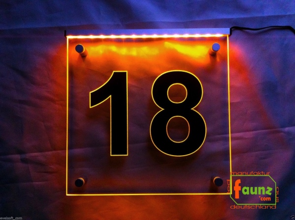 LED Hausnummer, LED Gravur Leuchtschild, Ziffer - Nummer " 18 "
