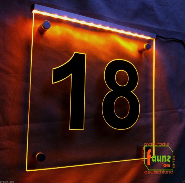 LED Hausnummer, LED Gravur Leuchtschild, Ziffer - Nummer " 18 "