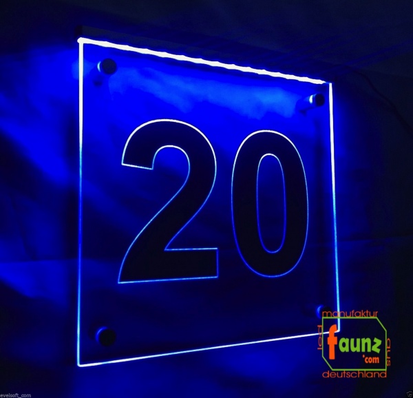 LED Hausnummer, LED Gravur Leuchtschild, Ziffer - Nummer " 20 "