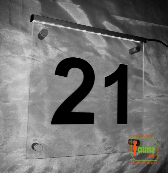 LED Hausnummer, LED Gravur Leuchtschild, Ziffer - Nummer " 21 "
