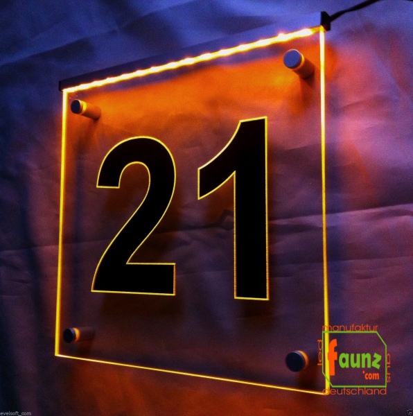 LED Hausnummer, LED Gravur Leuchtschild, Ziffer - Nummer " 21 "