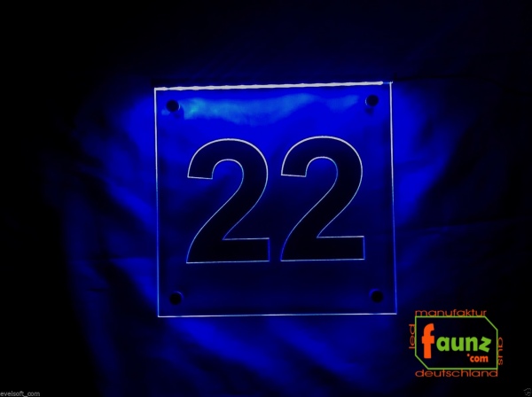 LED Hausnummer, LED Gravur Leuchtschild, Ziffer - Nummer " 22 "