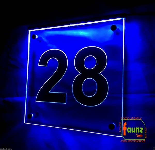 LED Hausnummer, LED Gravur Leuchtschild, Ziffer - Nummer " 28 "
