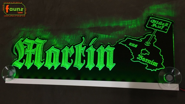 LED Mottoschild Gravur "Martin aus Brandenburg" oder Wunschname als Konturschnitt Spaßschild Dekoschild Namensschild Truckerschild Leuchtschild