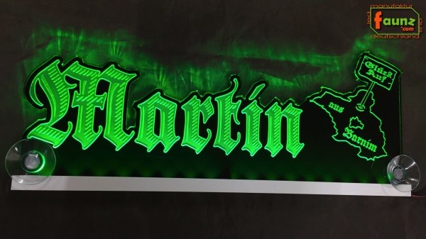 LED Mottoschild Gravur "Martin aus Brandenburg" oder Wunschname als Konturschnitt Spaßschild Dekoschild Namensschild Truckerschild Leuchtschild