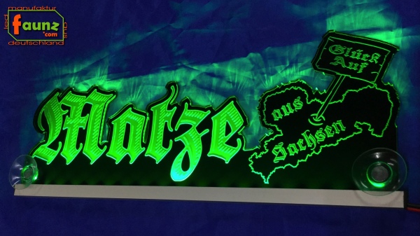 LED Mottoschild Gravur "Matze + Landesumriss" oder Wunschname als Konturschnitt Spaßschild Dekoschild Namensschild Truckerschild Leuchtschild