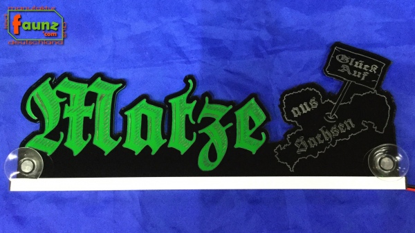 LED Mottoschild Gravur "Matze + Landesumriss" oder Wunschname als Konturschnitt Spaßschild Dekoschild Namensschild Truckerschild Leuchtschild