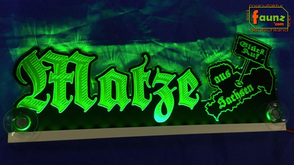 LED Mottoschild Gravur "Matze + Landesumriss" oder Wunschname als Konturschnitt Spaßschild Dekoschild Namensschild Truckerschild Leuchtschild
