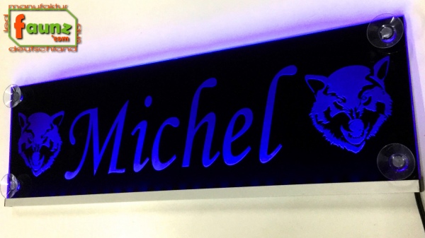 LED Namensschild Symbolik Wolf "Michel" oder Wunschname - Truckerschild Neonschild Leuchtschild
