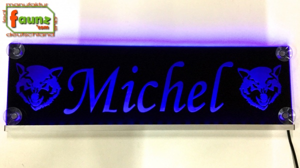 LED Namensschild Symbolik Wolf "Michel" oder Wunschname - Truckerschild Neonschild Leuchtschild