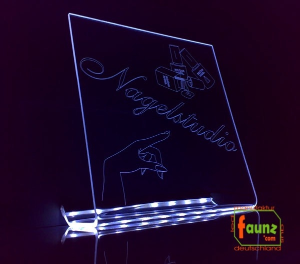 LED Werbeschild Firmenschild Aufsteller Gravur "Nagelstudio" Arztschild Kanzleischild Ladenschild Praxisschild Leuchtreklame Leuchtschild