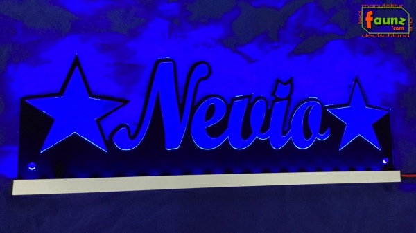 LED Namensschild Symbolik Sterne Gravur "Nevio" oder Wunschname als Konturschnitt - Truckerschild Neonschild Leuchtschild