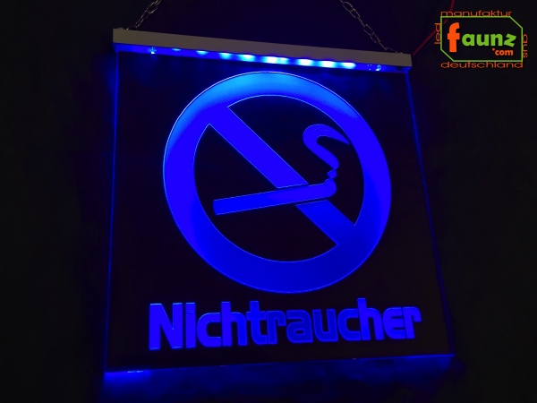 LED Hinweisschild quadratisch Gravur “Nichtraucher" Info-Schild Signalschild Werbeschild Leuchtschild