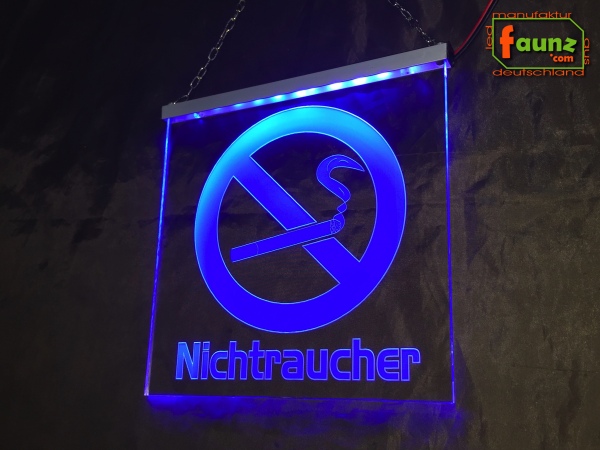 LED Hinweisschild quadratisch Gravur “Nichtraucher" Info-Schild Signalschild Werbeschild Leuchtschild
