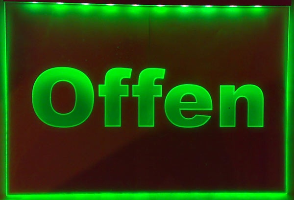 LED Hinweisschild Gravur "Offen" Info-Schild Signalschild Werbeschild Leuchtschild