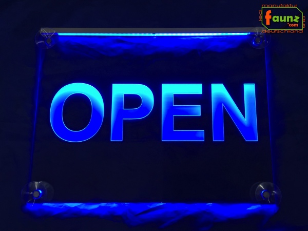 LED Hinweisschild Gravur “Open" Info-Schild Signalschild Werbeschild Leuchtschild