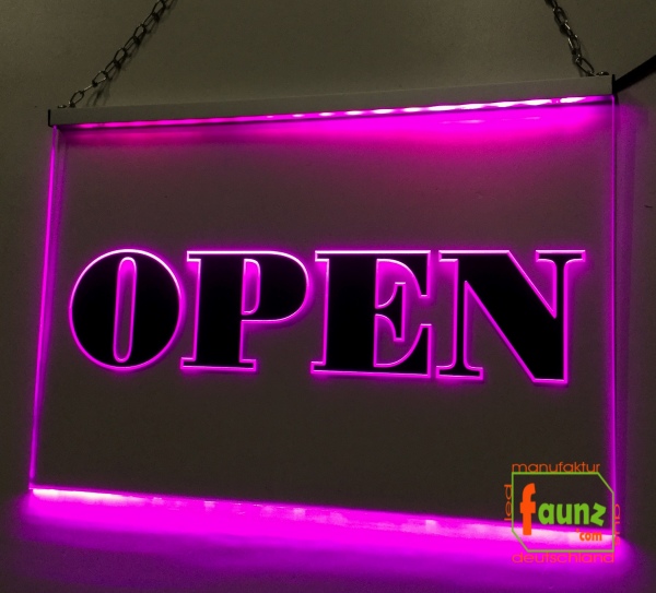 LED Hinweisschild Gravur “Open" Info-Schild Signalschild Werbeschild Leuchtschild