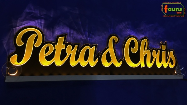 LED Namensschild Duo Gravur "Petra & Chris" oder Wunschnamen Paar als Konturschnitt - Truckerschild Leuchtschild
