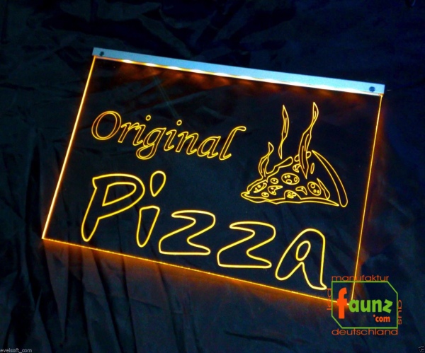 LED Werbeschild Angebotsschild Gravur "Pizza" Ladenschild Lichtwerbung Leuchtreklame Leuchtschild
