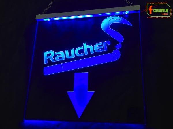 LED Hinweisschild quadratisch Gravur “Raucher" Info-Schild Signalschild Werbeschild Leuchtschild