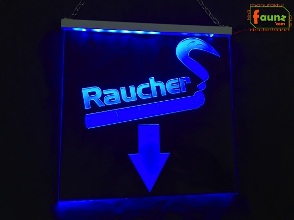 LED Hinweisschild quadratisch Gravur “Raucher" Info-Schild Signalschild Werbeschild Leuchtschild