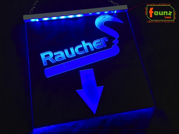 LED Hinweisschild quadratisch Gravur “Raucher" Info-Schild Signalschild Werbeschild Leuchtschild