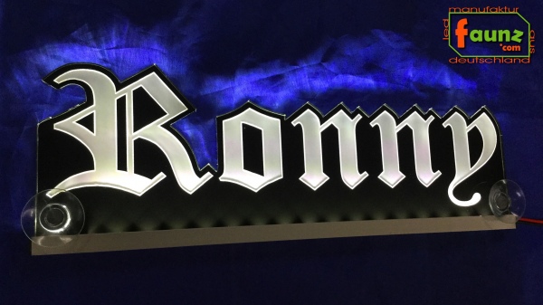 Ihr LED Wunschname "Ronny" Altdeutsch Frakturschrift Namensschild Leuchtschild Truckerschild Konturschnitt