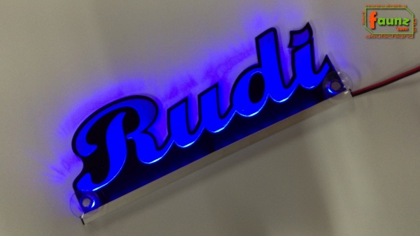 Ihr LED Wunschname "Rudi" Namensschild Leuchtschild Truckerschild