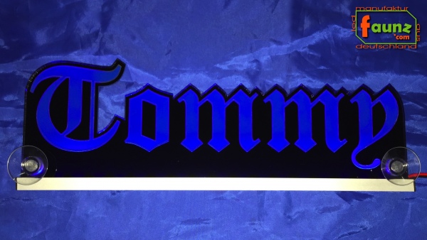 Ihr LED Wunschname "Tommy" Altdeutsch Frakturschrift Namensschild Leuchtschild Truckerschild Konturschnitt