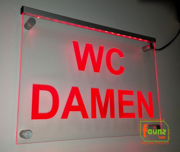 LED WC-Schild "WC Damen" (Klosett Örtchen Toilette) Toilettenschild Hinweisschild Wegweiser Leuchtschild