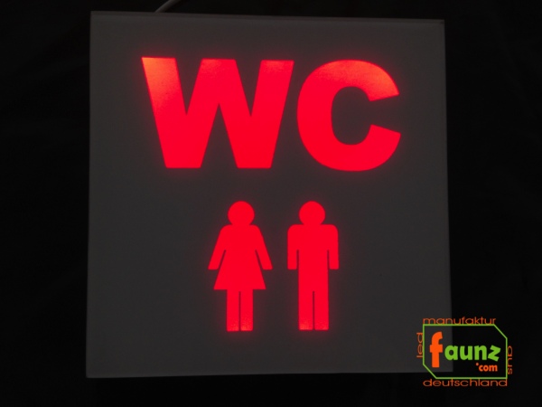 LED WC-Schild quadratisch "WC mit Piktogramm + Farbsteuerung frei/besetzt" (Klosett Örtchen Toilette) Toilettenschild Hinweisschild Wegweiser Leuchtschild