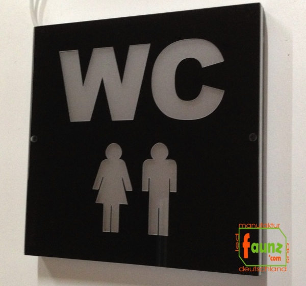 LED WC-Schild quadratisch "WC mit Piktogramm + Farbsteuerung frei/besetzt" (Klosett Örtchen Toilette) Toilettenschild Hinweisschild Wegweiser Leuchtschild