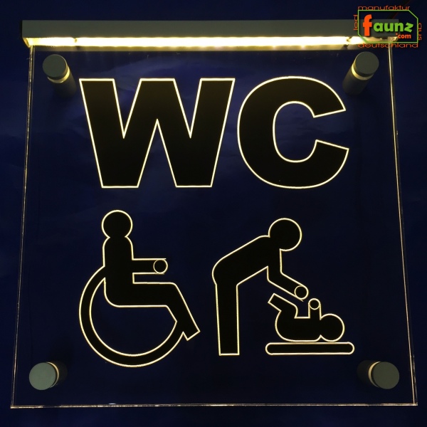 LED WC-Schild quadratisch "WC Toilette Klosett Behinderte Wickeltisch Wickelraum Sanitärraum" Toilettenschild Hinweisschild Wegweiser Leuchtschild