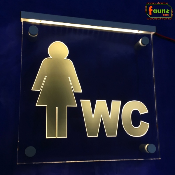 LED WC-Schild quadratisch "WC Damen weiblich" Piktogramm (Klosett Örtchen Toilette) Toilettenschild Hinweisschild Wegweiser Leuchtschild