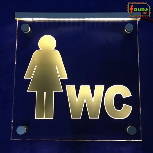 LED WC-Schild quadratisch "WC Damen weiblich" Piktogramm (Klosett Örtchen Toilette) Toilettenschild Hinweisschild Wegweiser Leuchtschild