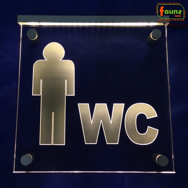LED WC-Schild quadratisch "WC Herren männlich" Piktogramm (Klosett Örtchen Toilette) Toilettenschild Hinweisschild Wegweiser Leuchtschild