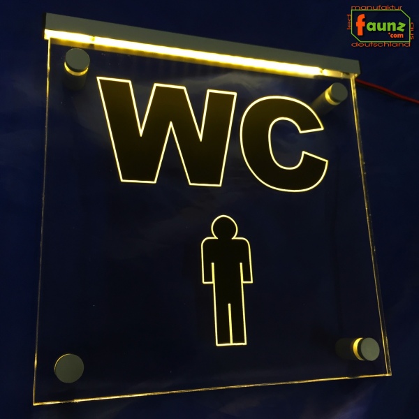 LED WC-Schild quadratisch "WC männlich Herren" Piktogramm (Klosett Örtchen Toilette) Toilettenschild Hinweisschild Wegweiser Leuchtschild