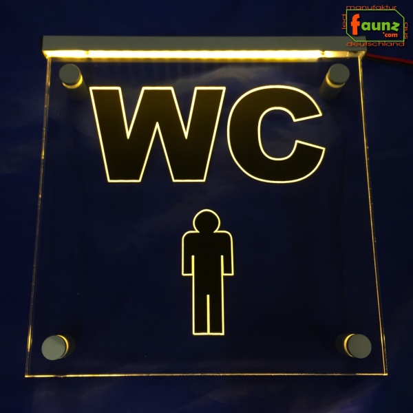 LED WC-Schild quadratisch "WC männlich Herren" Piktogramm (Klosett Örtchen Toilette) Toilettenschild Hinweisschild Wegweiser Leuchtschild