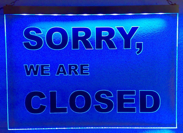LED Hinweisschild "Sorry, we are closed" | Acrylglas Leuchtschild